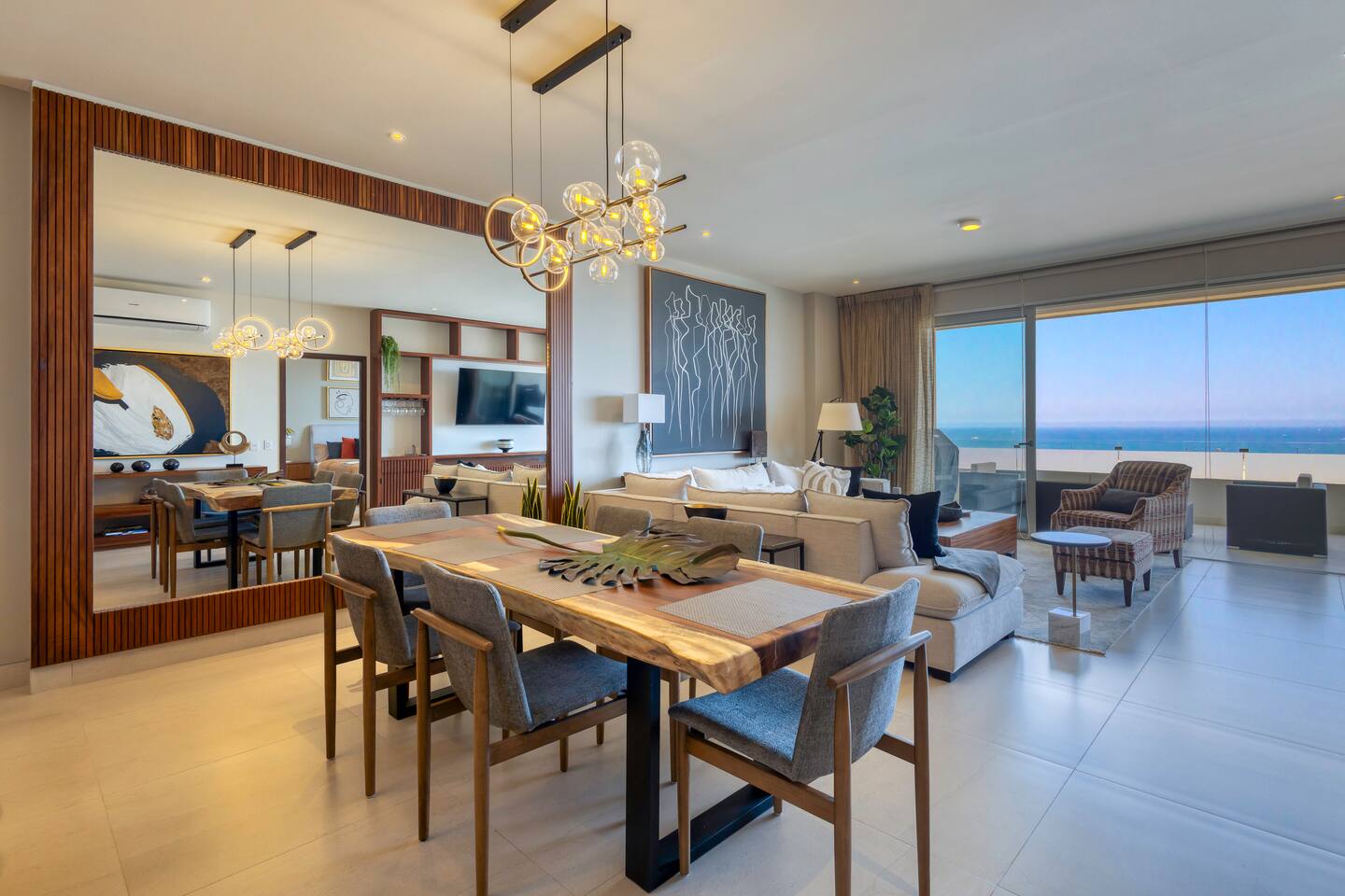 A modern villa terrace in Los Cabos at dusk